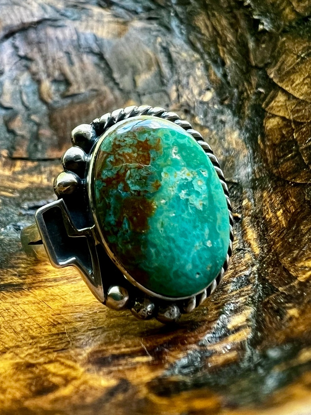 Sterling Silver Kingman Turquoise Ring Lightning Bolt Size 10 - Picture 3 of 11